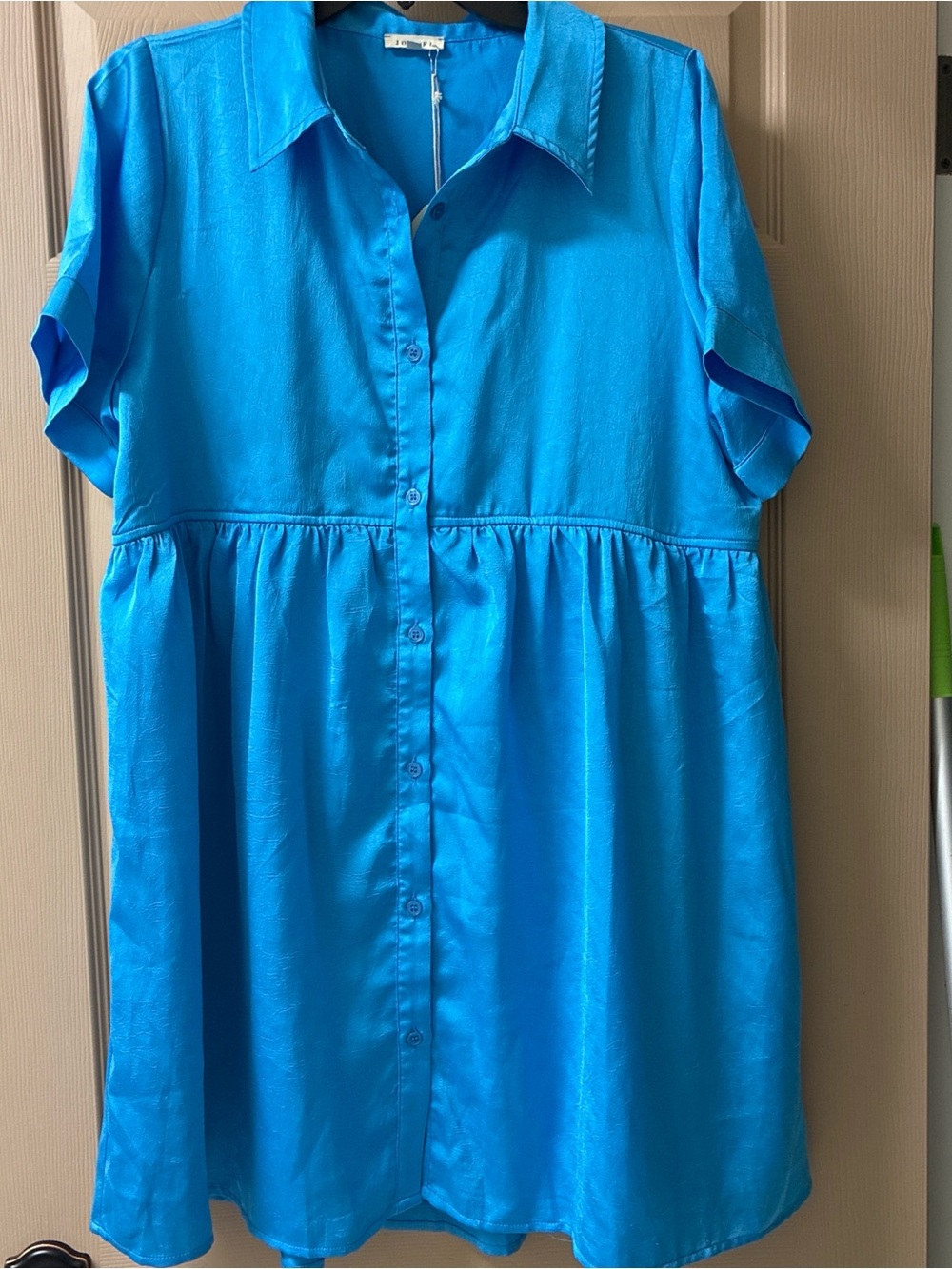 JODIFL Vibrant Teal Blue Button-Front Mini Dress